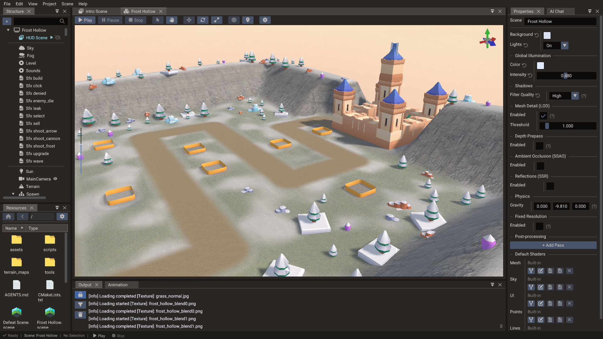 A 3D tower-defence map in the editor