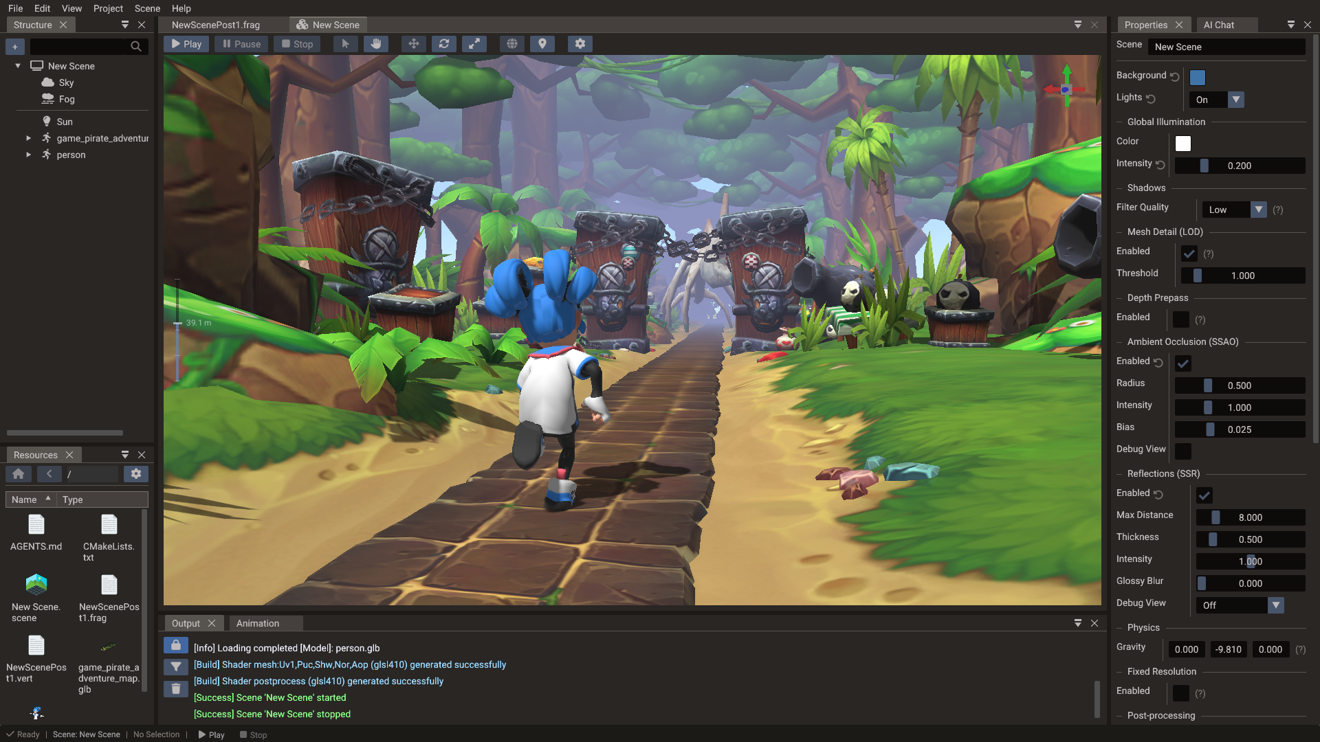 Doriax editor with a 3D pirate adventure scene