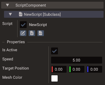 Script property fields in the Properties window