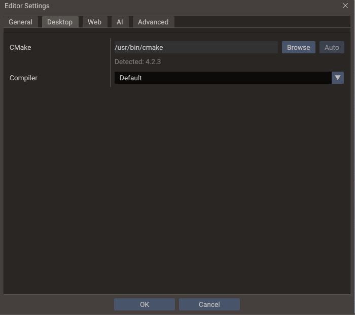 The Desktop tab of Editor Settings