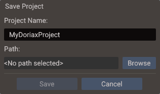 Save Project asks for the project name and an empty directory
