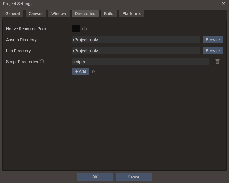 The Directories tab of Project Settings