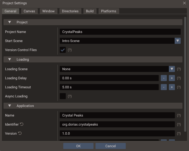 The General tab of Project Settings