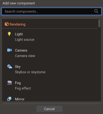 The Add new component dialog