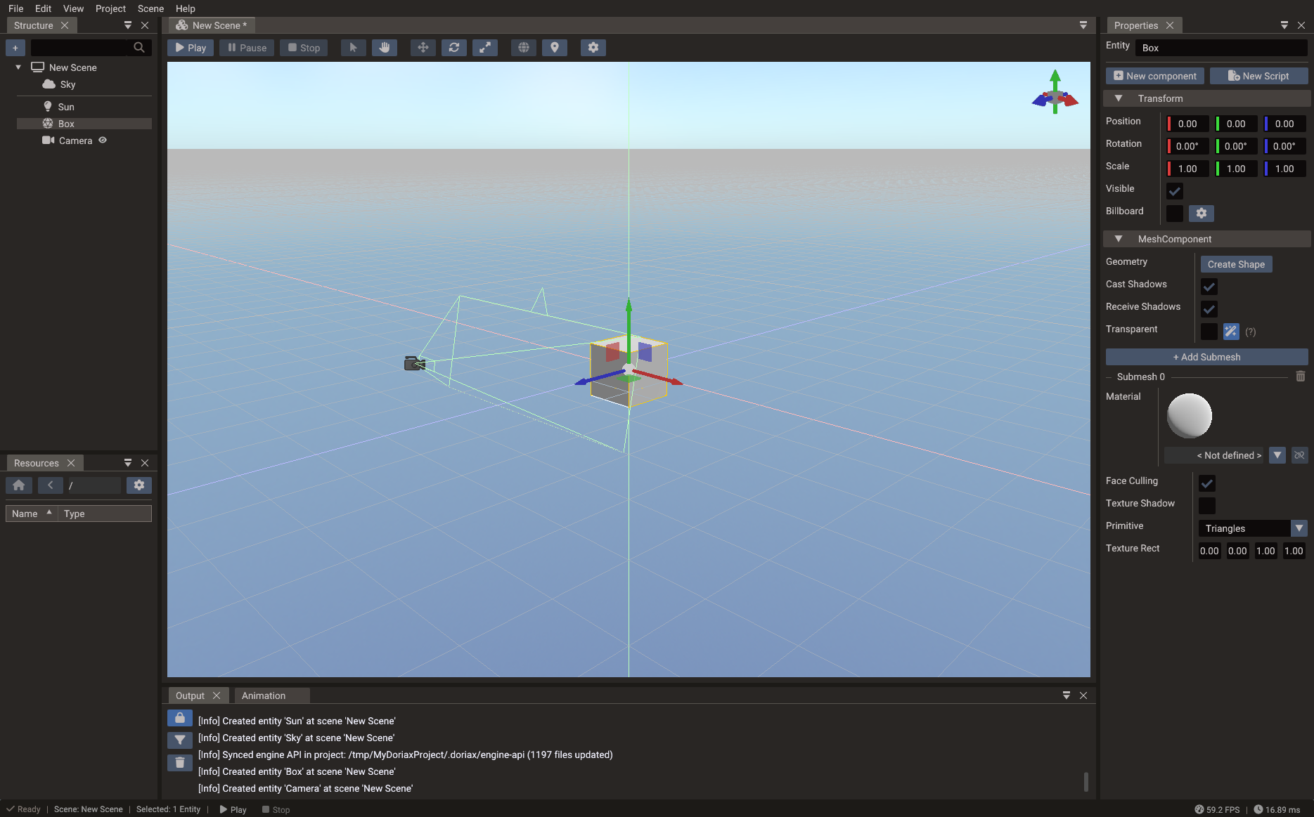 First 3D scene running