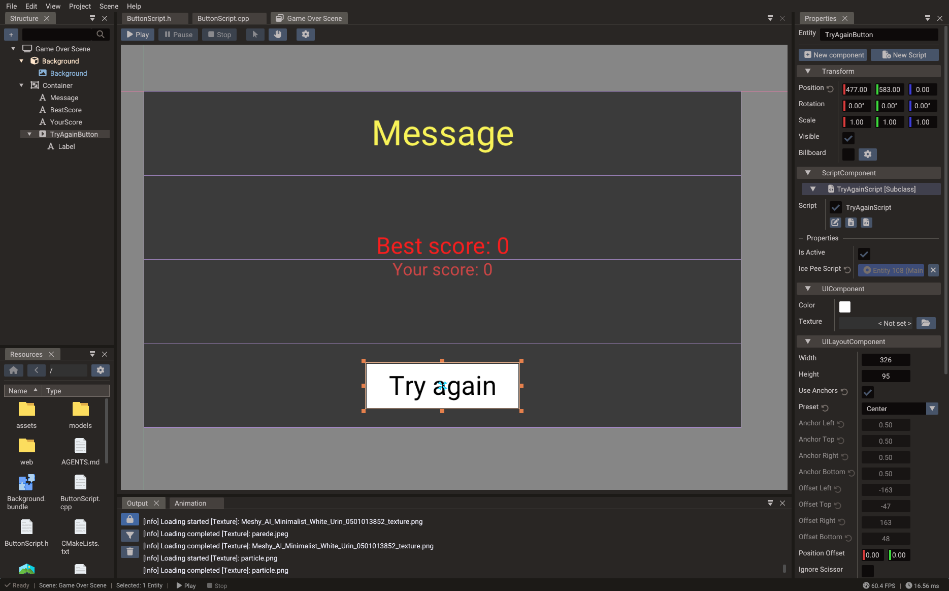 First UI scene running