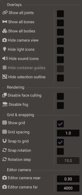 The viewport settings of a 3D scene