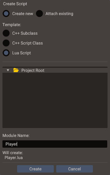 The Create Script dialog