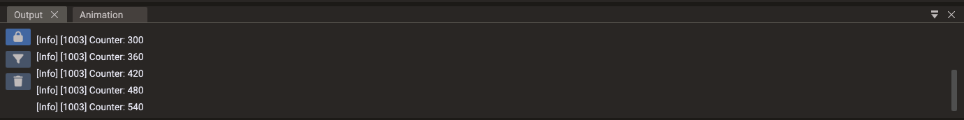 Script log output in the Output panel during play mode