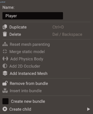 The right-click menu of a bundle member