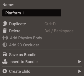 An entity's right-click menu, with the Name field at the top