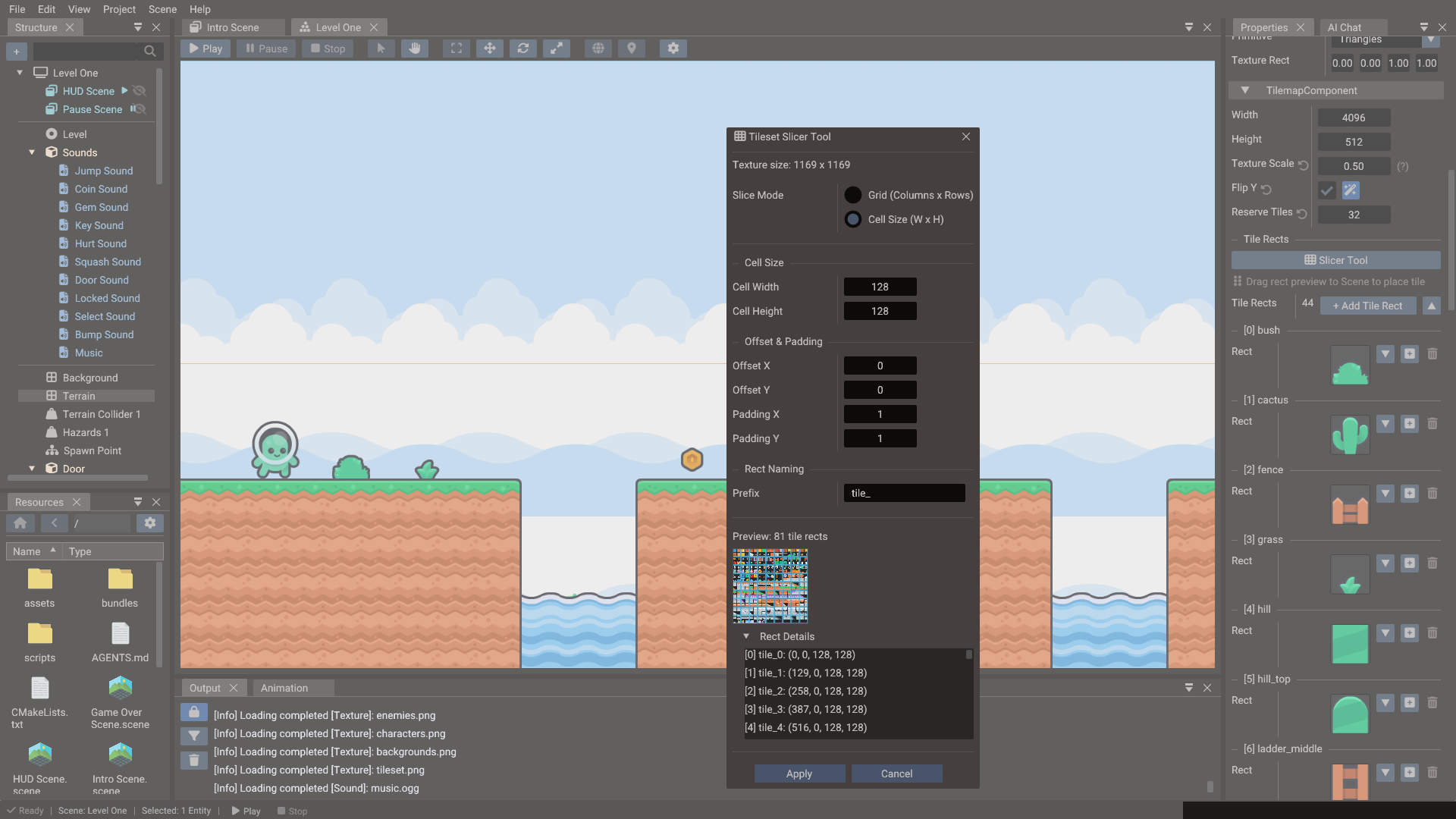 The Tileset Slicer cutting a tileset into 81 tile rects